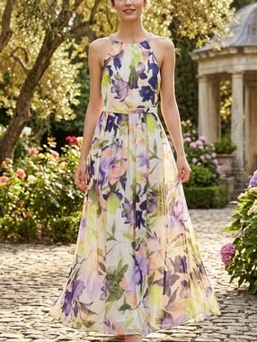 Espirit Women's Feminine Floral Watercolour Flowing Maxi Dress Size Large